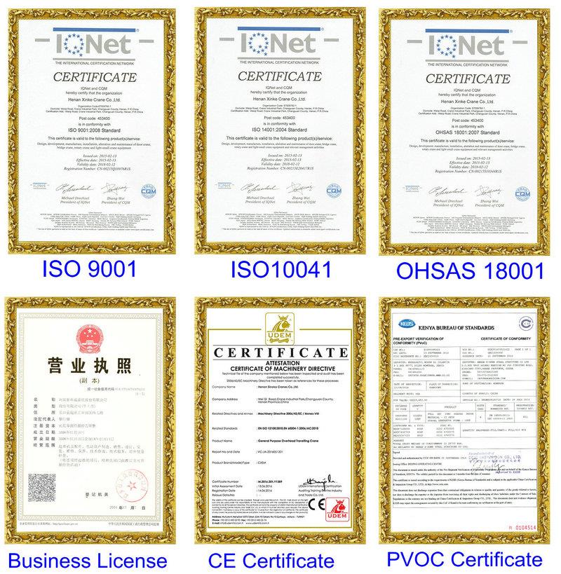 overhead crane Certificate