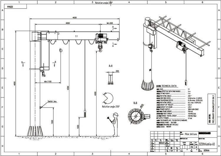 Floor Mounted Cantilever Swing Arm Jib Crane Pillar jib crane drawing