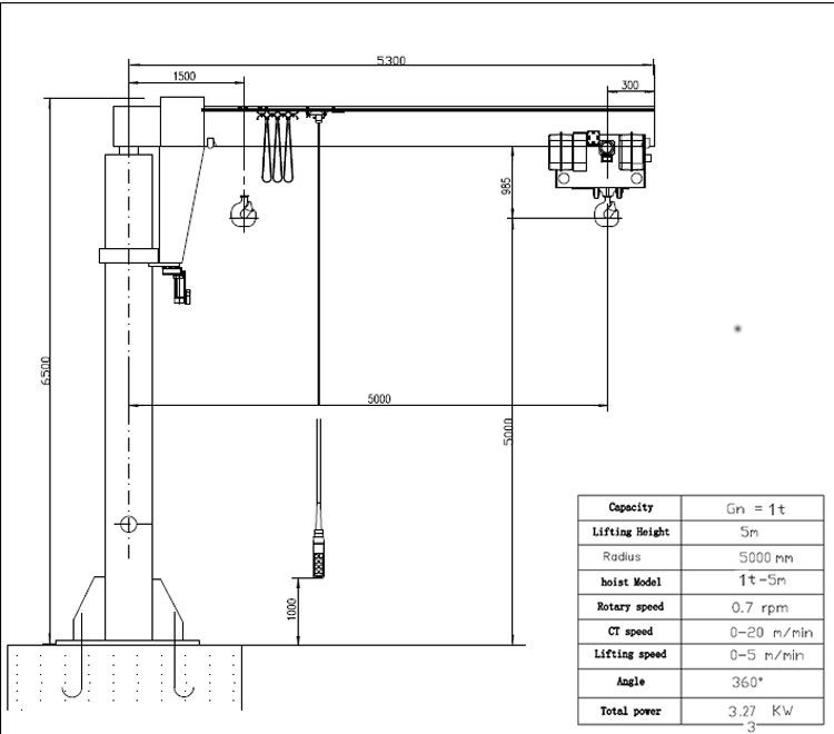 1Ton High Quality Rotating Arm Column Type Jib Crane Prices