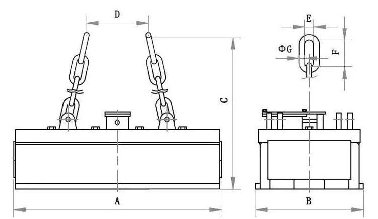 MW22 Series Rectangular Lifting Electromagnet For Billet And Slab drawing