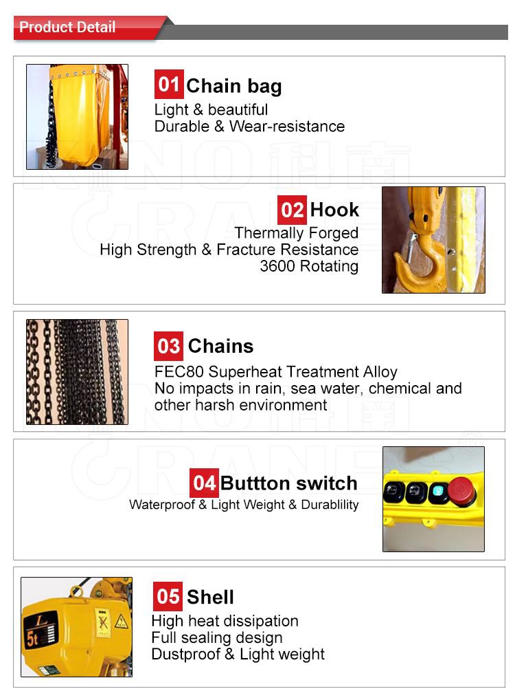 0.5T 1T 2T 3T 5T 7T 10T Hook Suspension Type Electric Chain Hoist