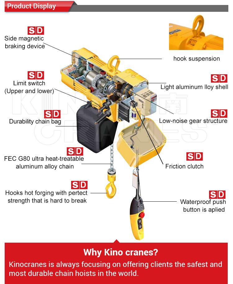 0.5T 1T 2T 3T 5T 7T 10T Hook Suspension Type Electric Chain Hoist