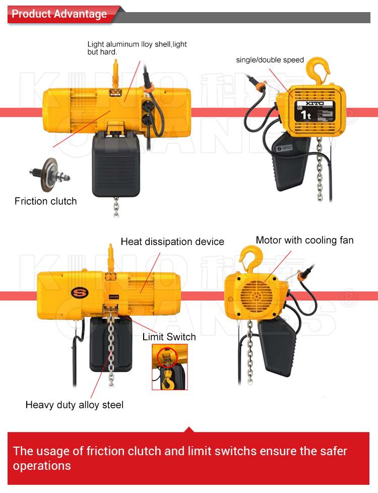 0.5T 1T 2T 3T 5T 7T 10T Hook Suspension Type Electric Chain Hoist