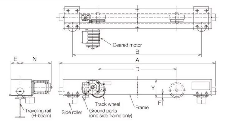 Electric Motor End Beam Traveling Overhead Crane End Trucks drawing