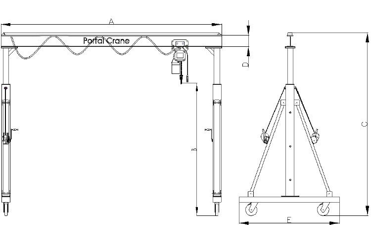 PT2-1 Adjustable Height Portable Gantry Crane drawing