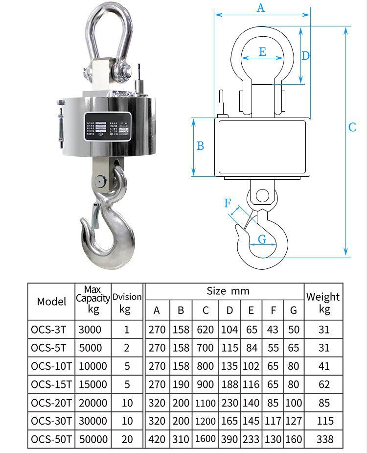 OCS parameters Metallurgical Electronic Crane Scale