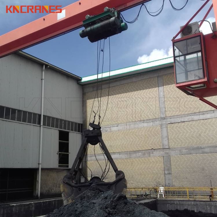 Kinocranes 10 Ton Grab Bucket Gantry Crane Double Drum Hoist 4 Rope 6 Peels Orange Peel Grab