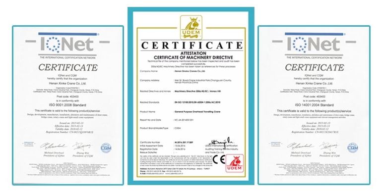 5 Ton Bridge Crane certificate