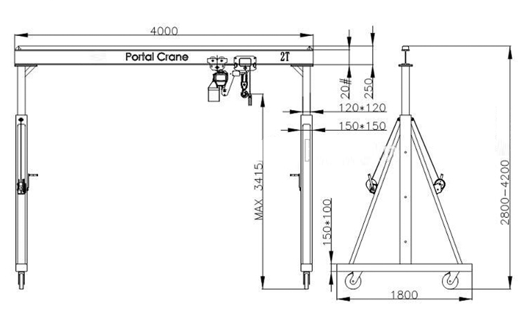 1ton 5 Ton A-frame Mobile Workshop Gantry Crane